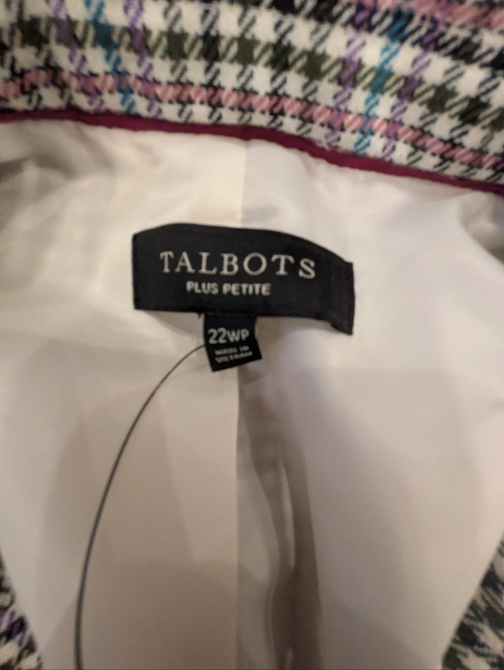 Talbots NWT Blazer Plus Size Plaid With Blue. Brown, Pink Size 22wp - Picture 5 of 8